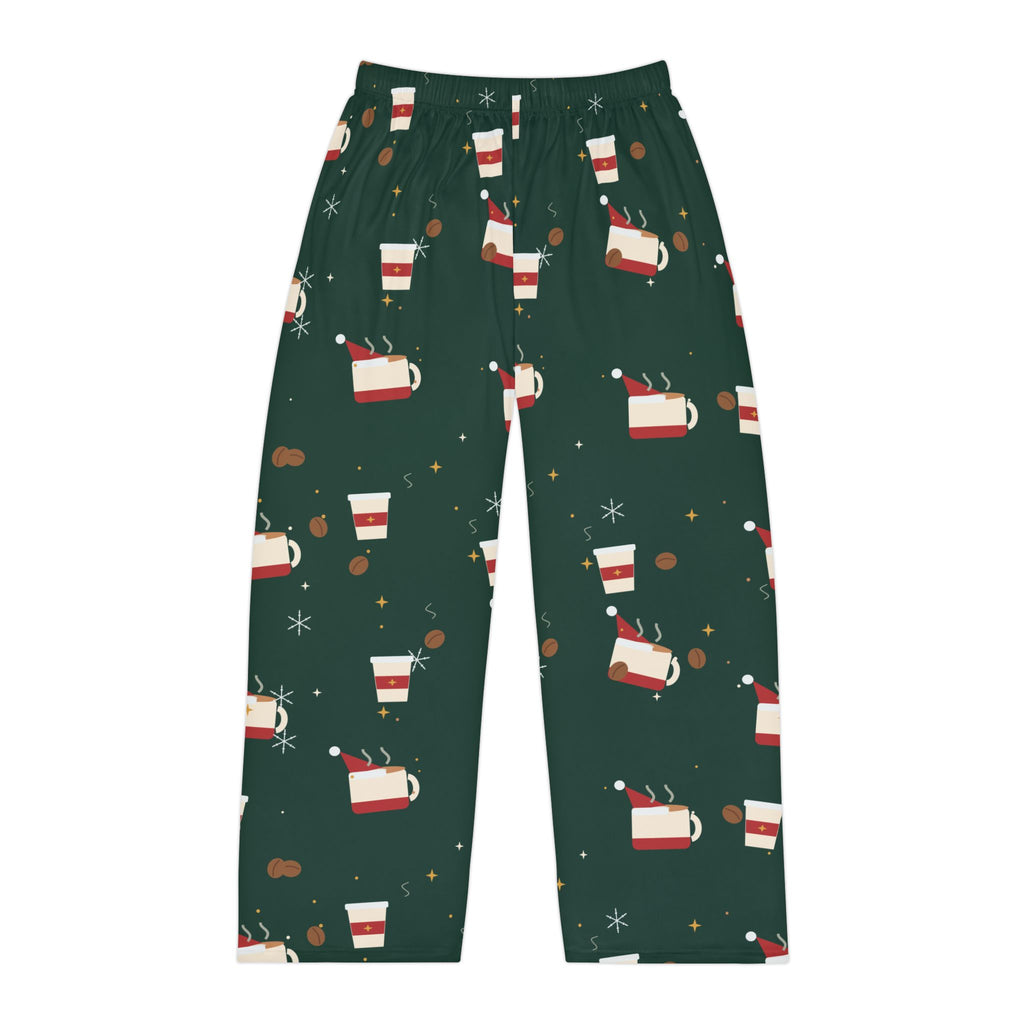 Santa Runs on Coffee Men's Christmas Pajama Pants - Green — Funny Coffee Lover Lounge Pants, Holiday PJ Bottoms for Him