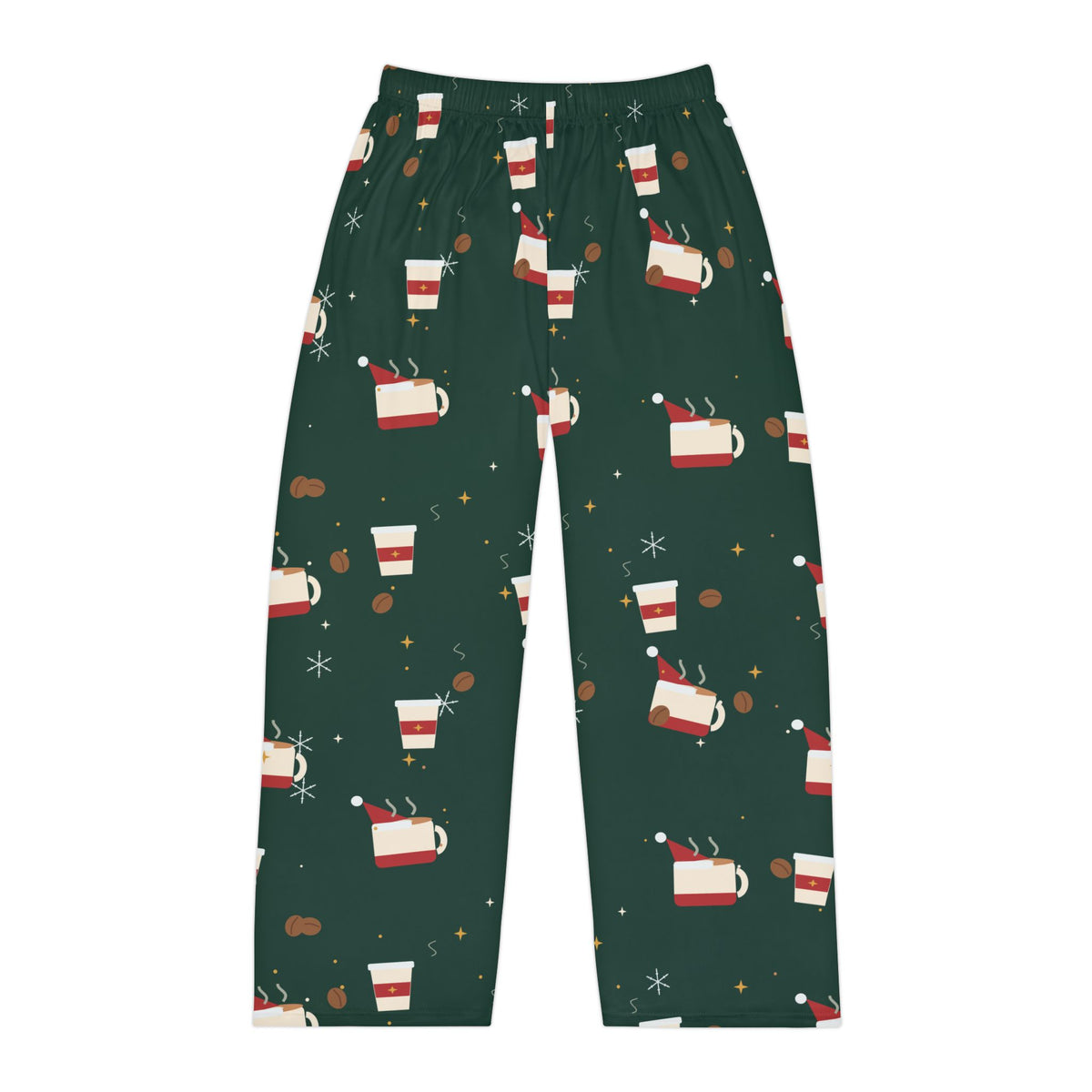 Santa Runs on Coffee Men's Christmas Pajama Pants - Green — Funny Coffee Lover Lounge Pants, Holiday PJ Bottoms for Him