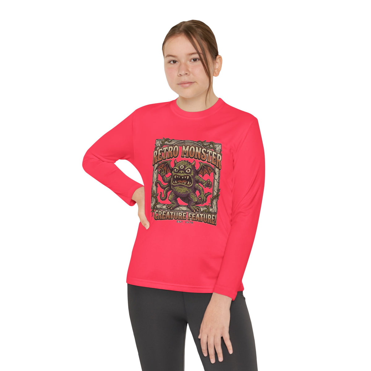 Youth Long Sleeve Tee — Retro Monster "Creature Feature" Graphic