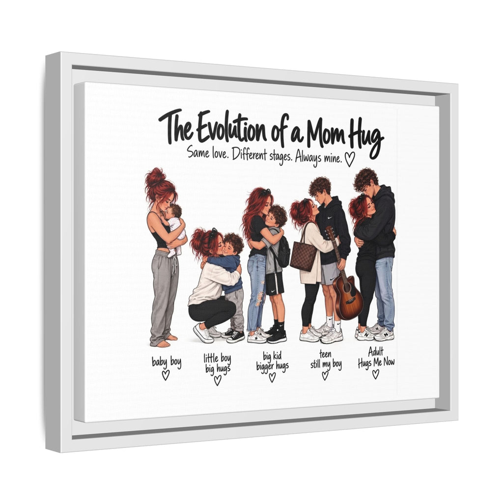 Framed Canvas Wall Art - "The Evolution of a Mom Hug Boy" Family Illustration