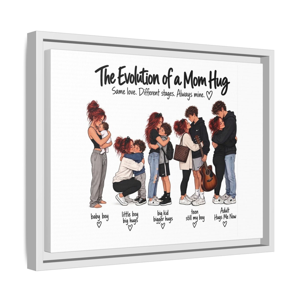 Framed Canvas Wall Art - "The Evolution of a Mom Hug Boy" Family Illustration