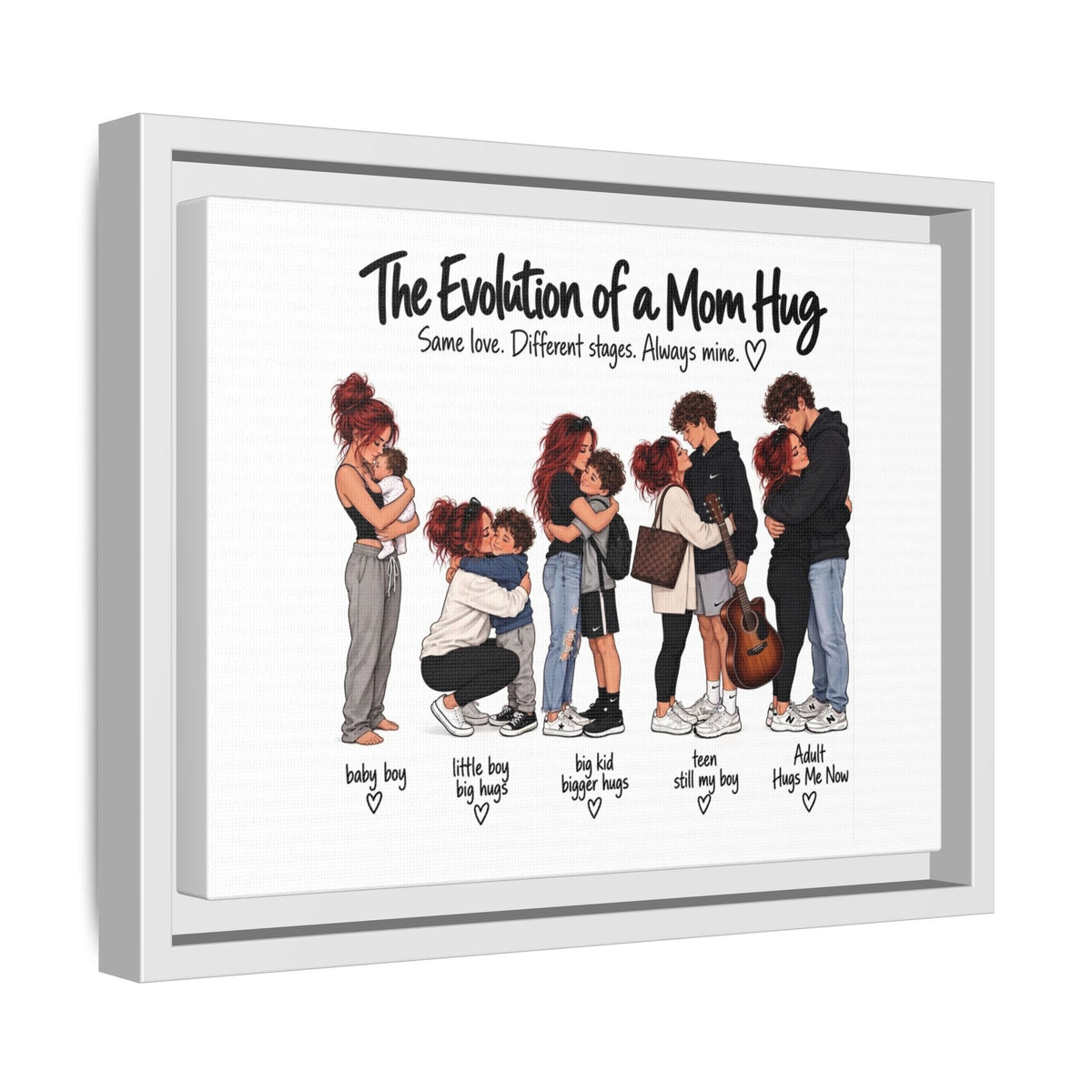 Framed Canvas Wall Art - "The Evolution of a Mom Hug Boy" Family Illustration
