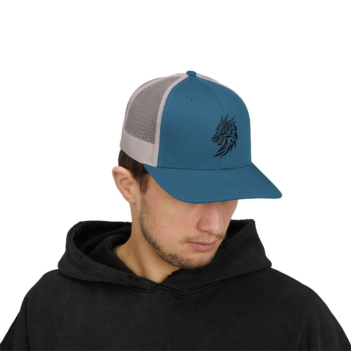 Trucker Cap — Black Tribal Dragon Snapback