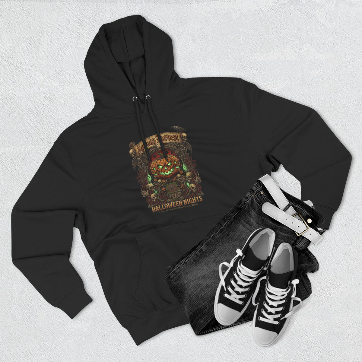Halloween Pumpkin Demon Hoodie - Spooky Vintage Horror Graphic Fleece