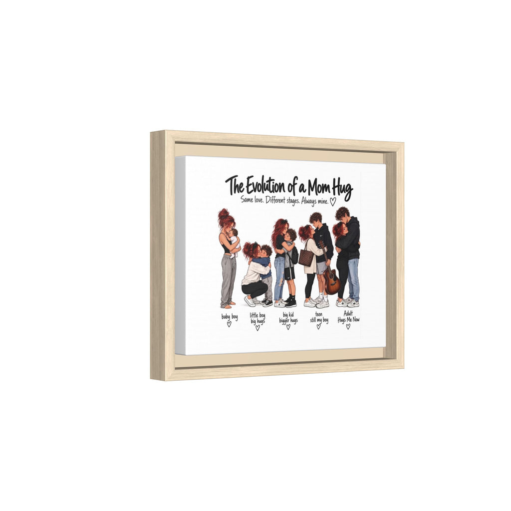 Framed Canvas Wall Art - "The Evolution of a Mom Hug Boy" Family Illustration