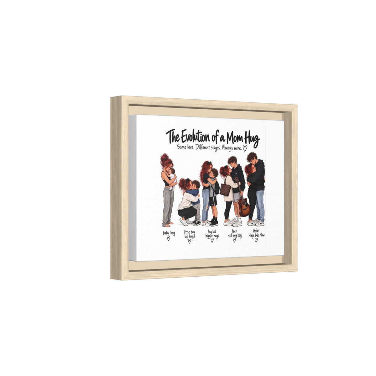Framed Canvas Wall Art - "The Evolution of a Mom Hug Boy" Family Illustration