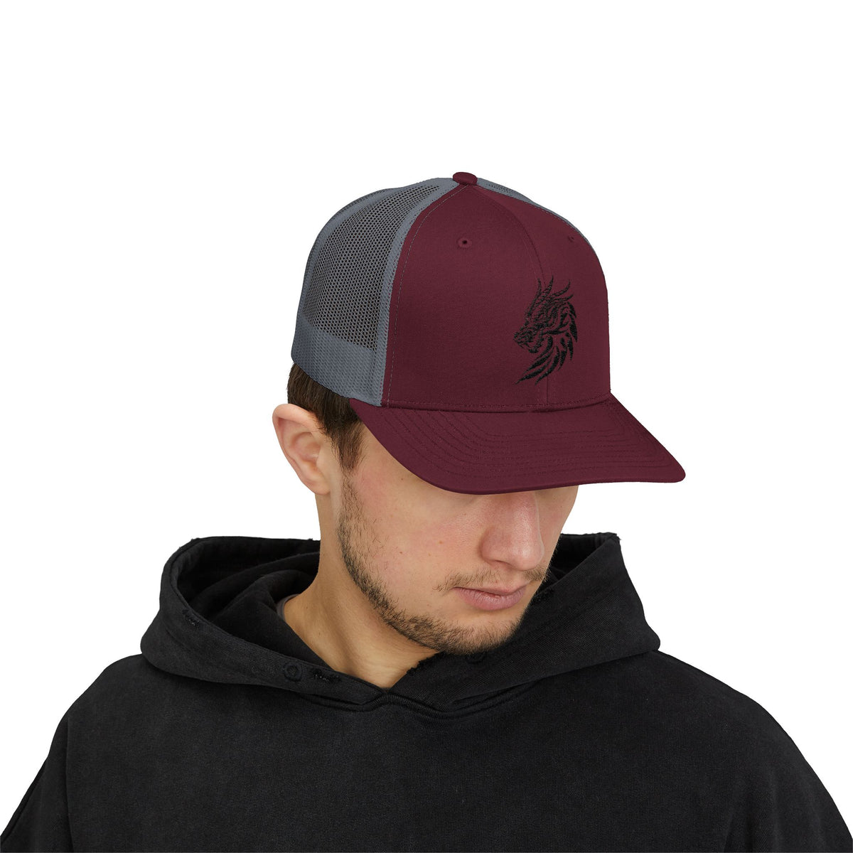 Trucker Cap — Black Tribal Dragon Snapback