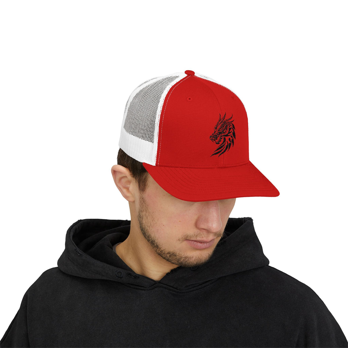Trucker Cap — Black Tribal Dragon Snapback