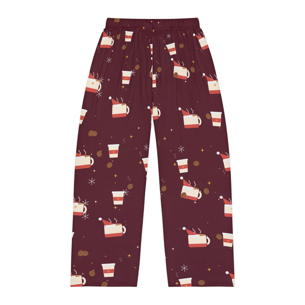 Santa Runs on Coffee Men's Christmas Pajama Pants - Burgundy — Funny Coffee Lover Lounge Pants, Holiday PJ Bottoms for Him