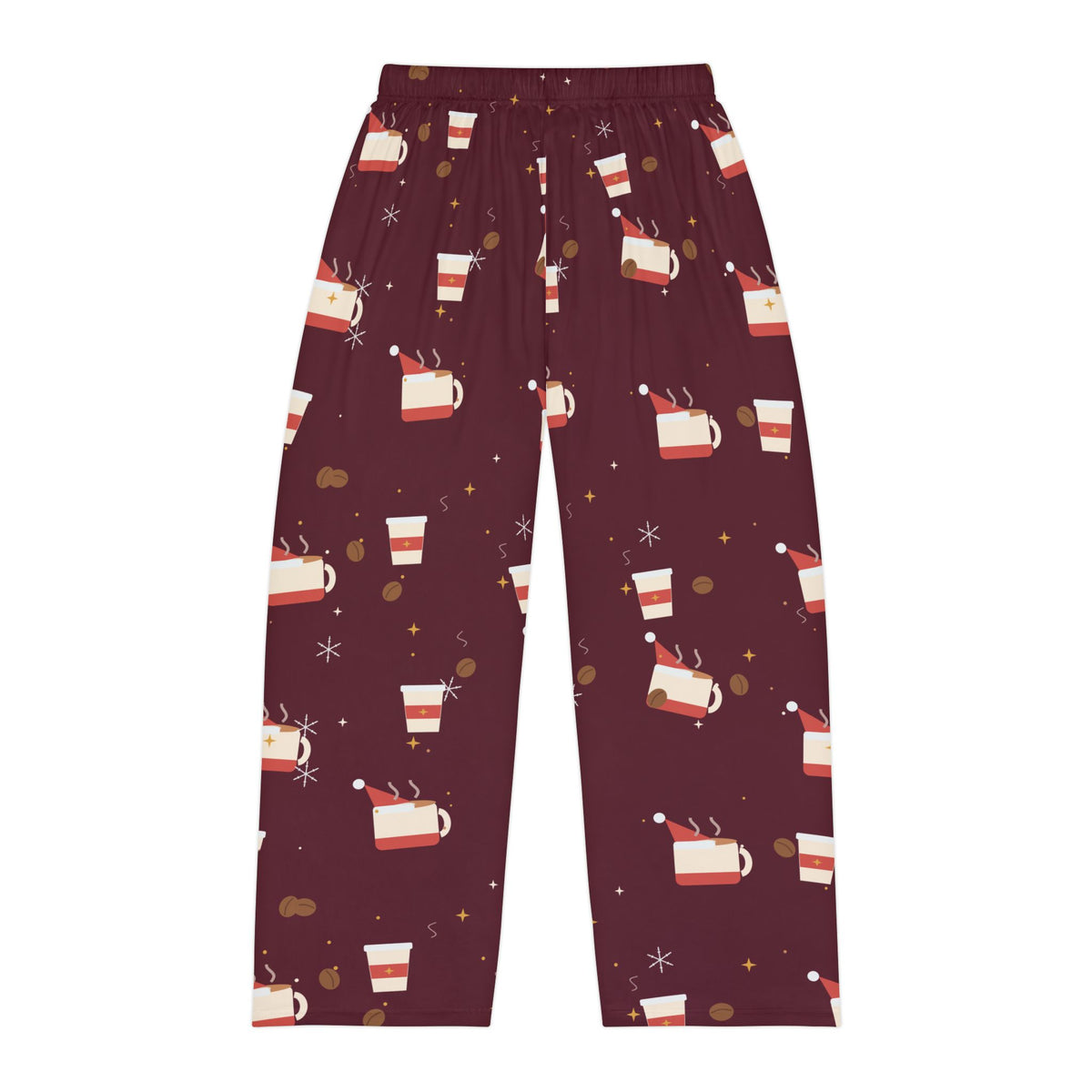 Santa Runs on Coffee Men's Christmas Pajama Pants - Burgundy — Funny Coffee Lover Lounge Pants, Holiday PJ Bottoms for Him