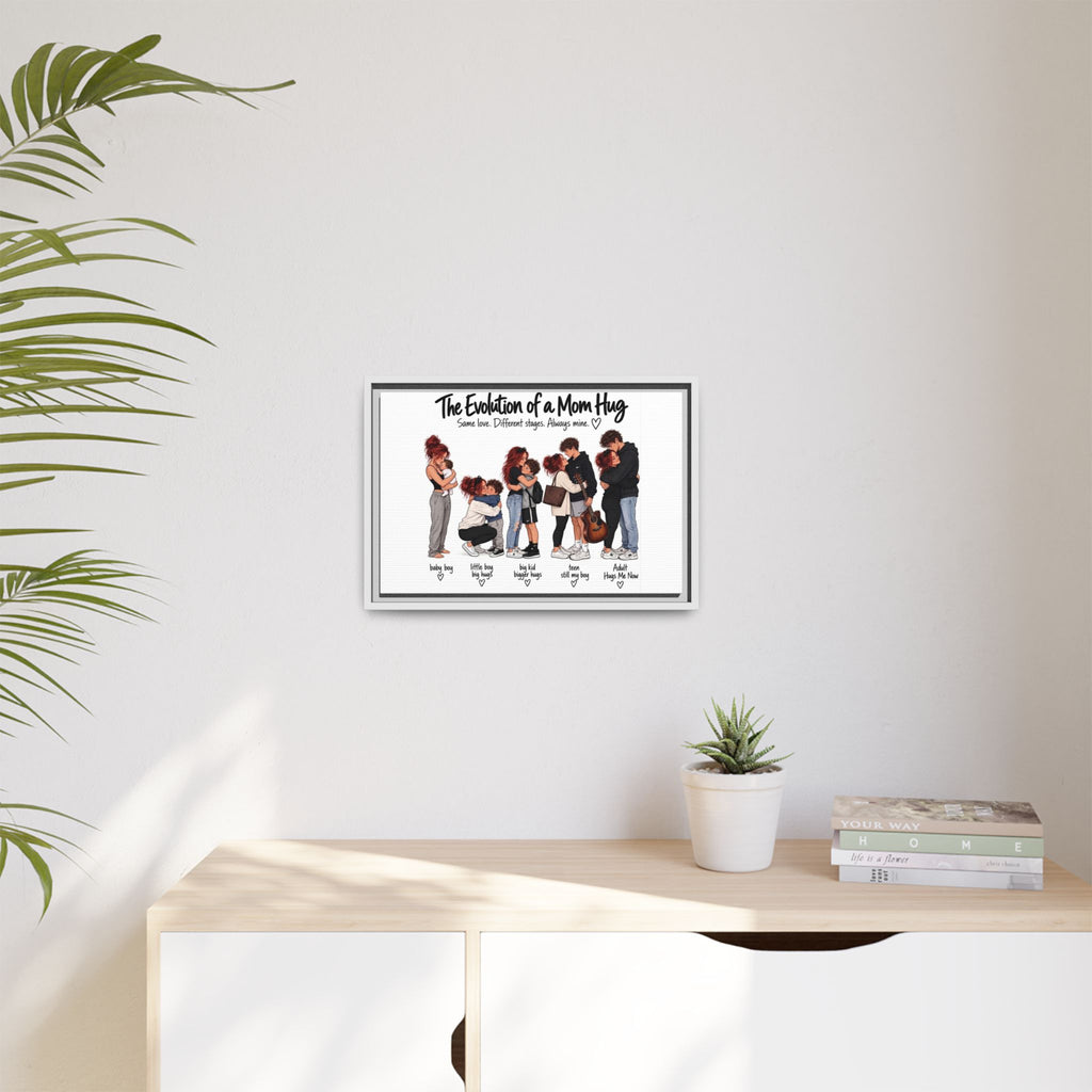 Framed Canvas Wall Art - "The Evolution of a Mom Hug Boy" Family Illustration