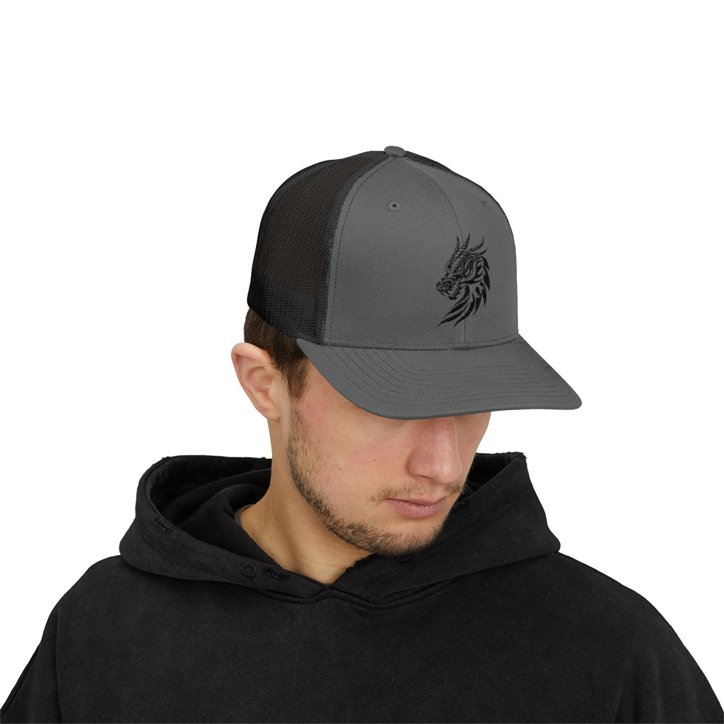 Trucker Cap — Black Tribal Dragon Snapback