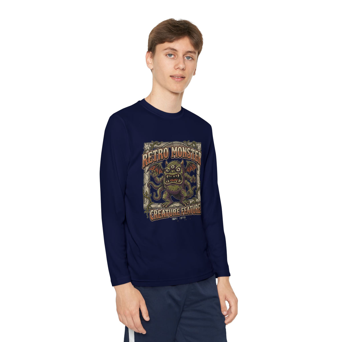 Youth Long Sleeve Tee — Retro Monster "Creature Feature" Graphic