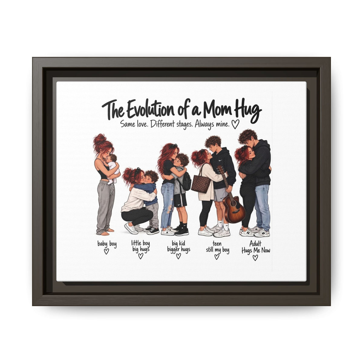 Framed Canvas Wall Art - "The Evolution of a Mom Hug Boy" Family Illustration