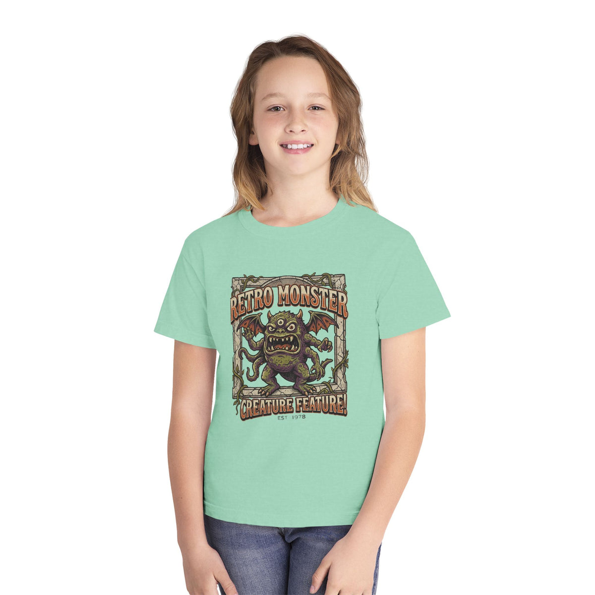 Retro Monster Youth Tee - 'Creature Feature' Vintage Graphic Kids Shirt