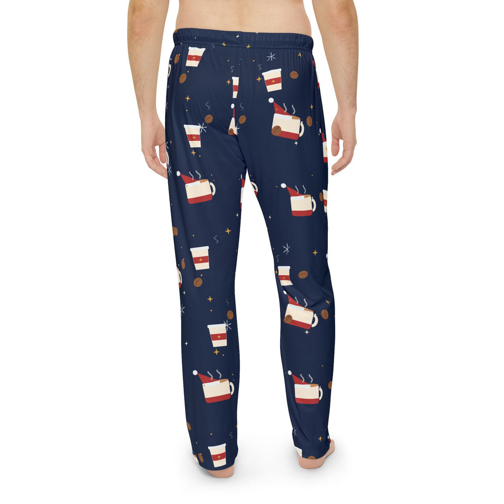 Santa Runs on Coffee Men's Christmas Pajama Pants - Navy — Funny Coffee Lover Lounge Pants, Holiday PJ Bottoms for Him