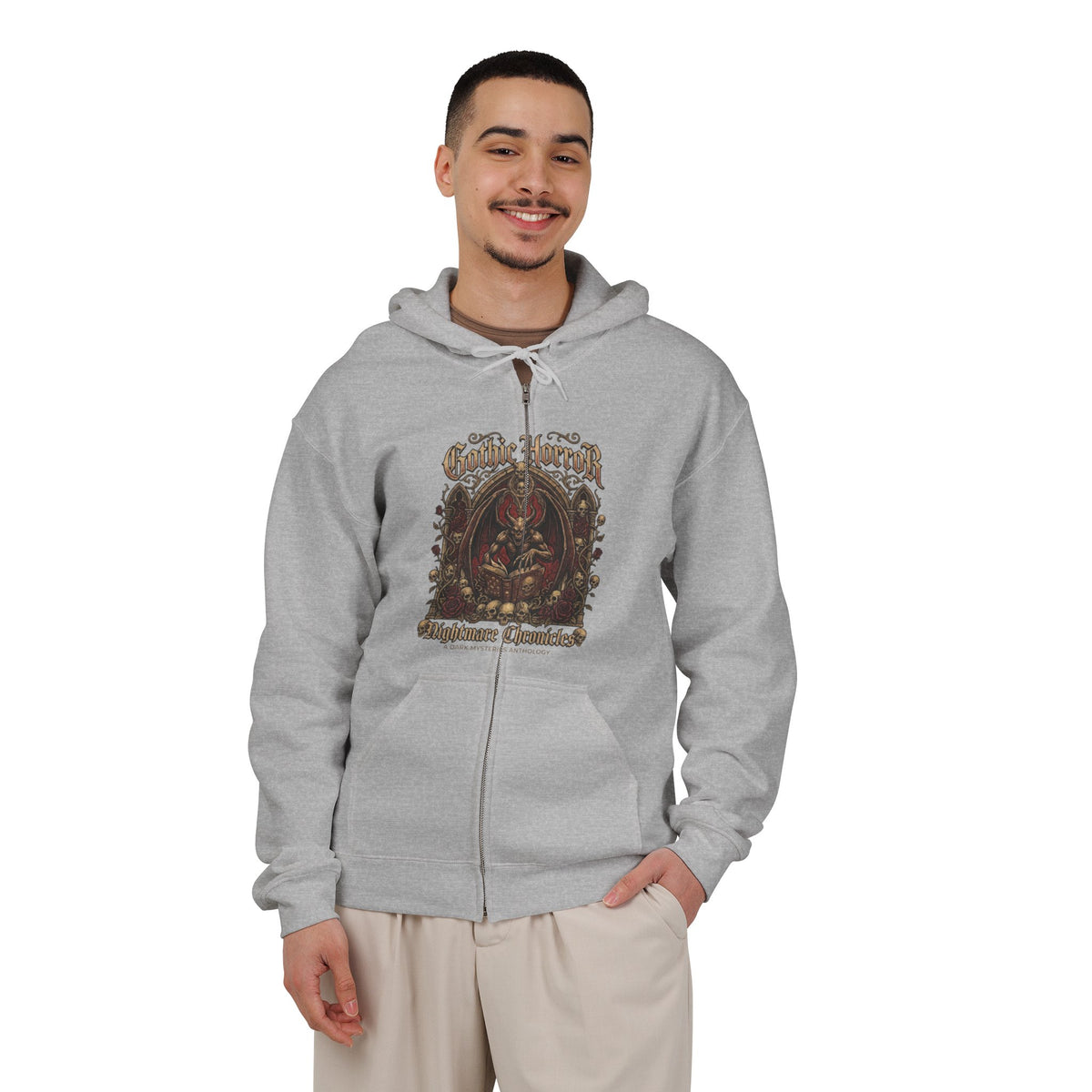 Zip Hoodie — Gothic 'God Be With You' Vintage Skull Design