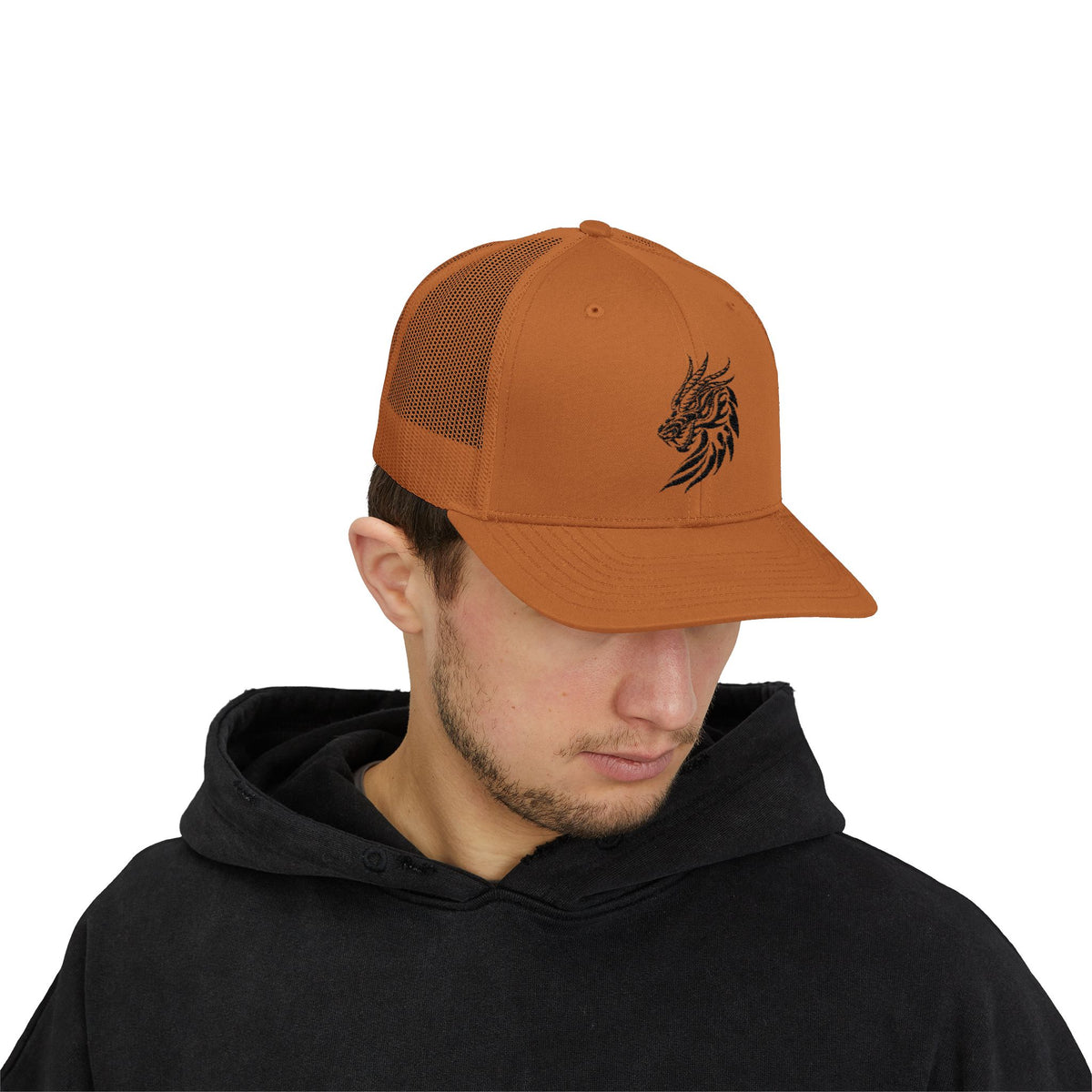 Trucker Cap — Black Tribal Dragon Snapback