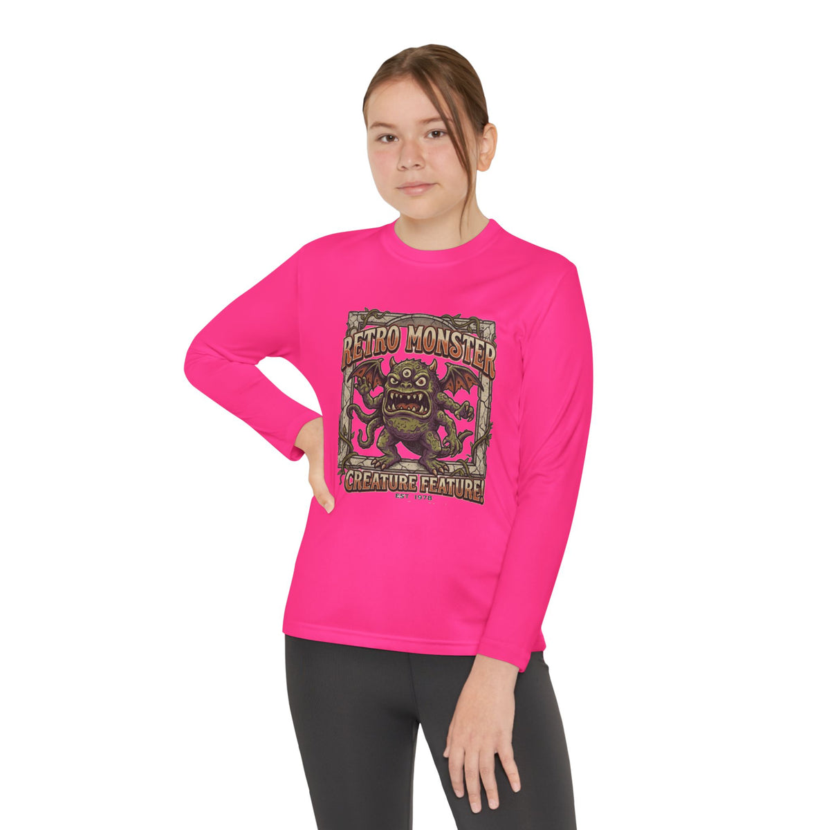 Youth Long Sleeve Tee — Retro Monster "Creature Feature" Graphic