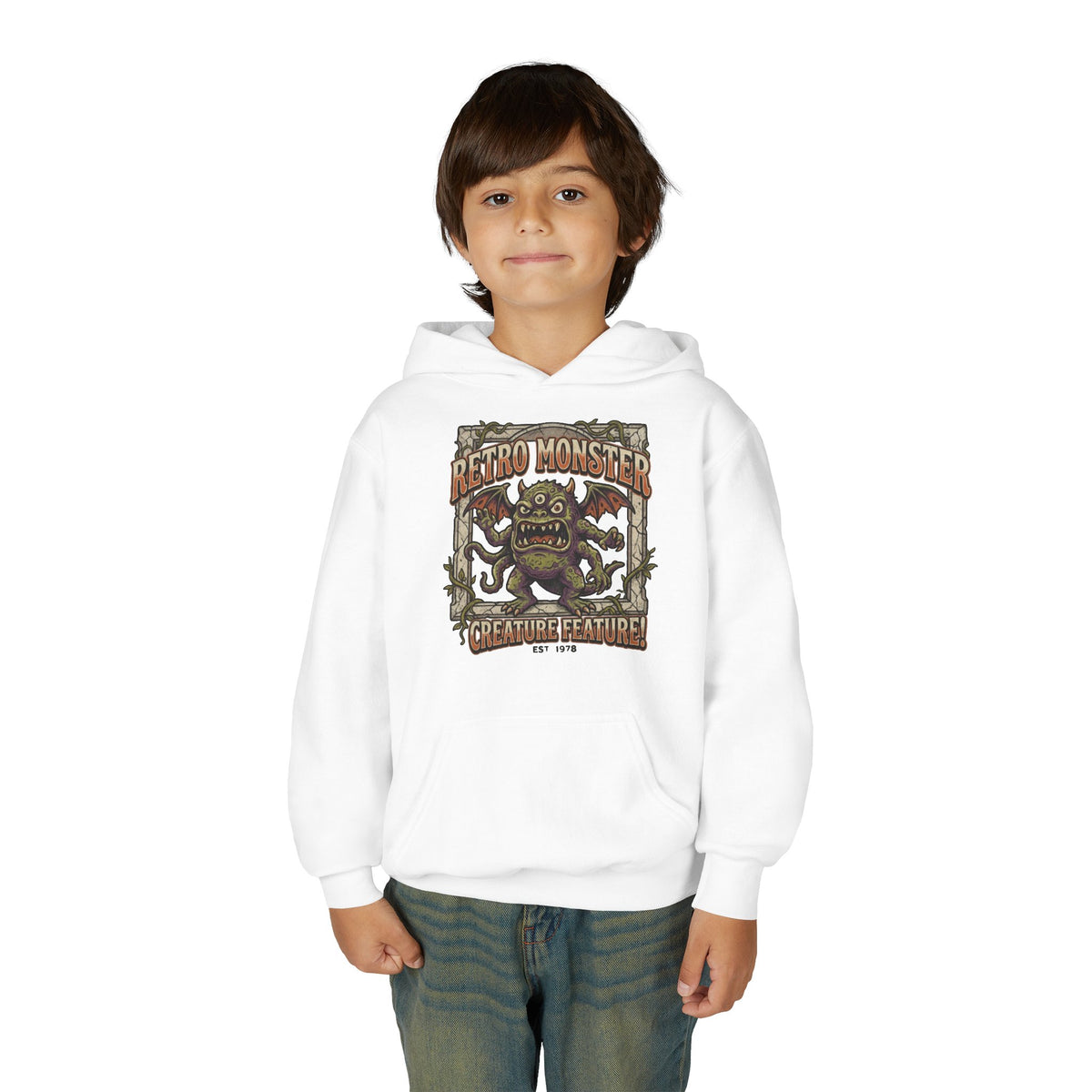 Youth Hoodie — "Retro Monster: Creature Feature" Graphic Pullover