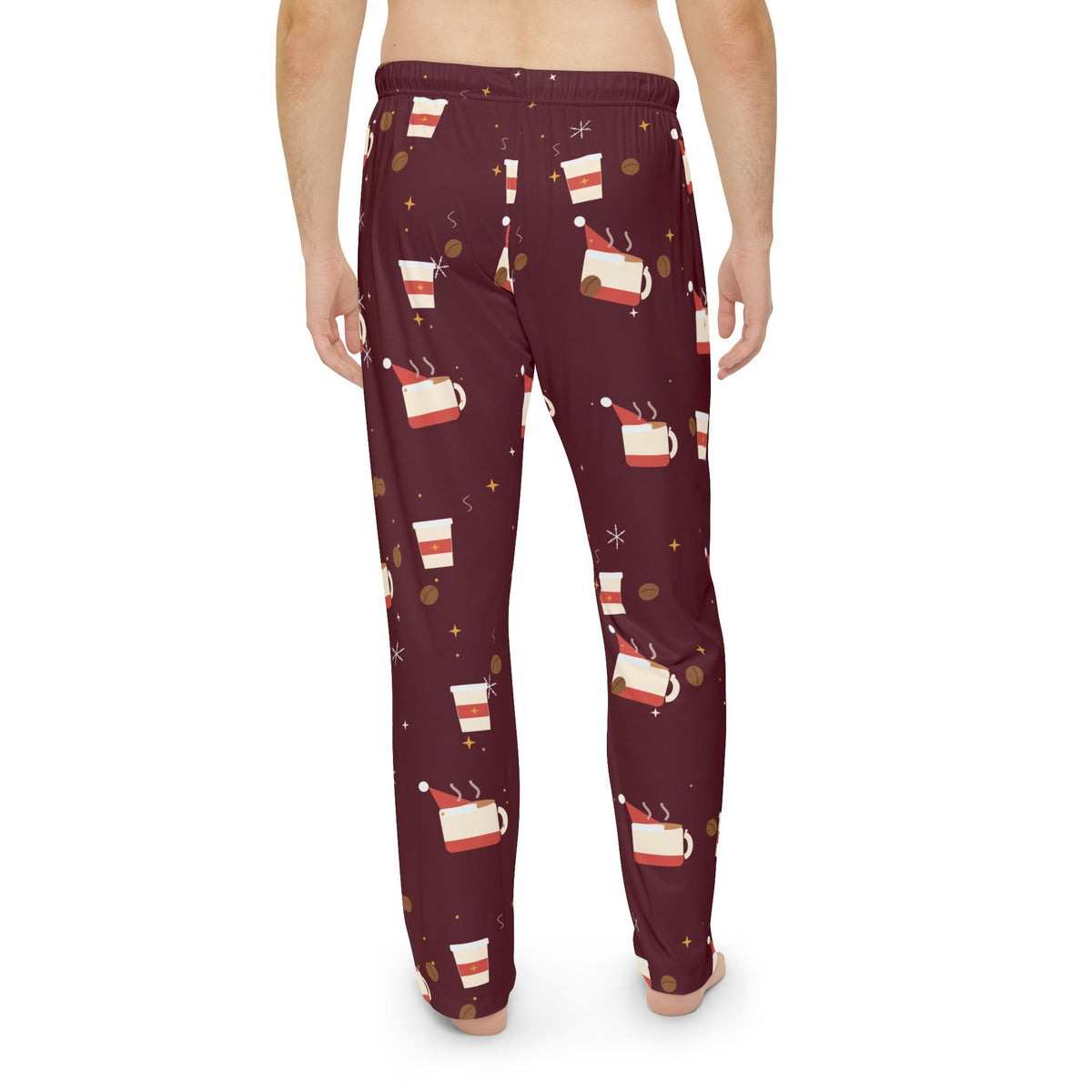 Santa Runs on Coffee Men's Christmas Pajama Pants - Burgundy — Funny Coffee Lover Lounge Pants, Holiday PJ Bottoms for Him