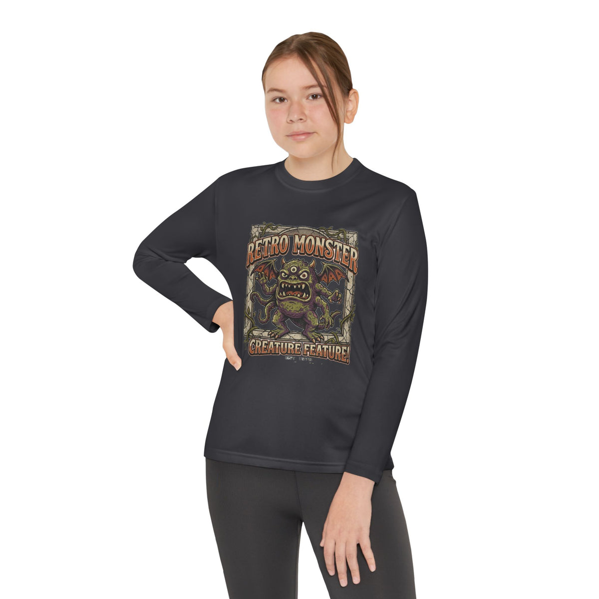 Youth Long Sleeve Tee — Retro Monster "Creature Feature" Graphic