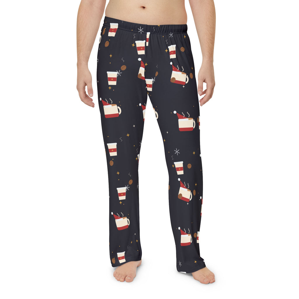 Santa Runs on Coffee Men's Christmas Pajama Pants - Charcoal — Funny Coffee Lover Lounge Pants, Holiday PJ Bottoms for Him