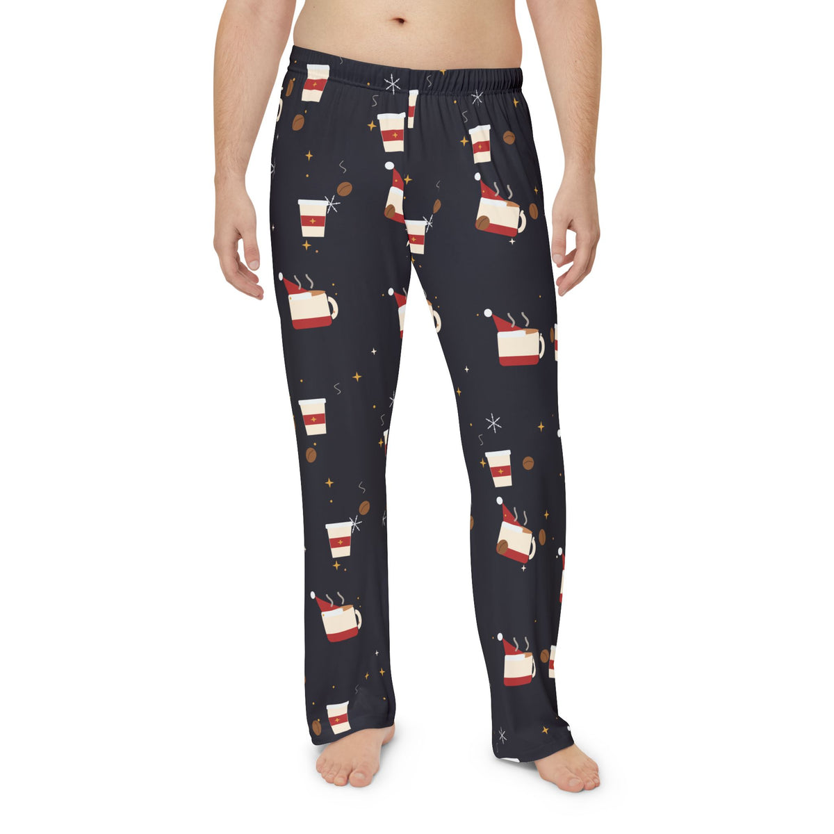 Santa Runs on Coffee Men's Christmas Pajama Pants - Charcoal — Funny Coffee Lover Lounge Pants, Holiday PJ Bottoms for Him
