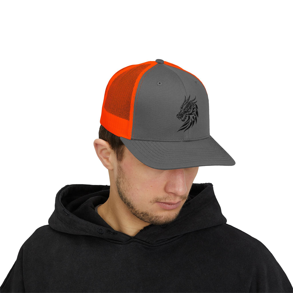 Trucker Cap — Black Tribal Dragon Snapback