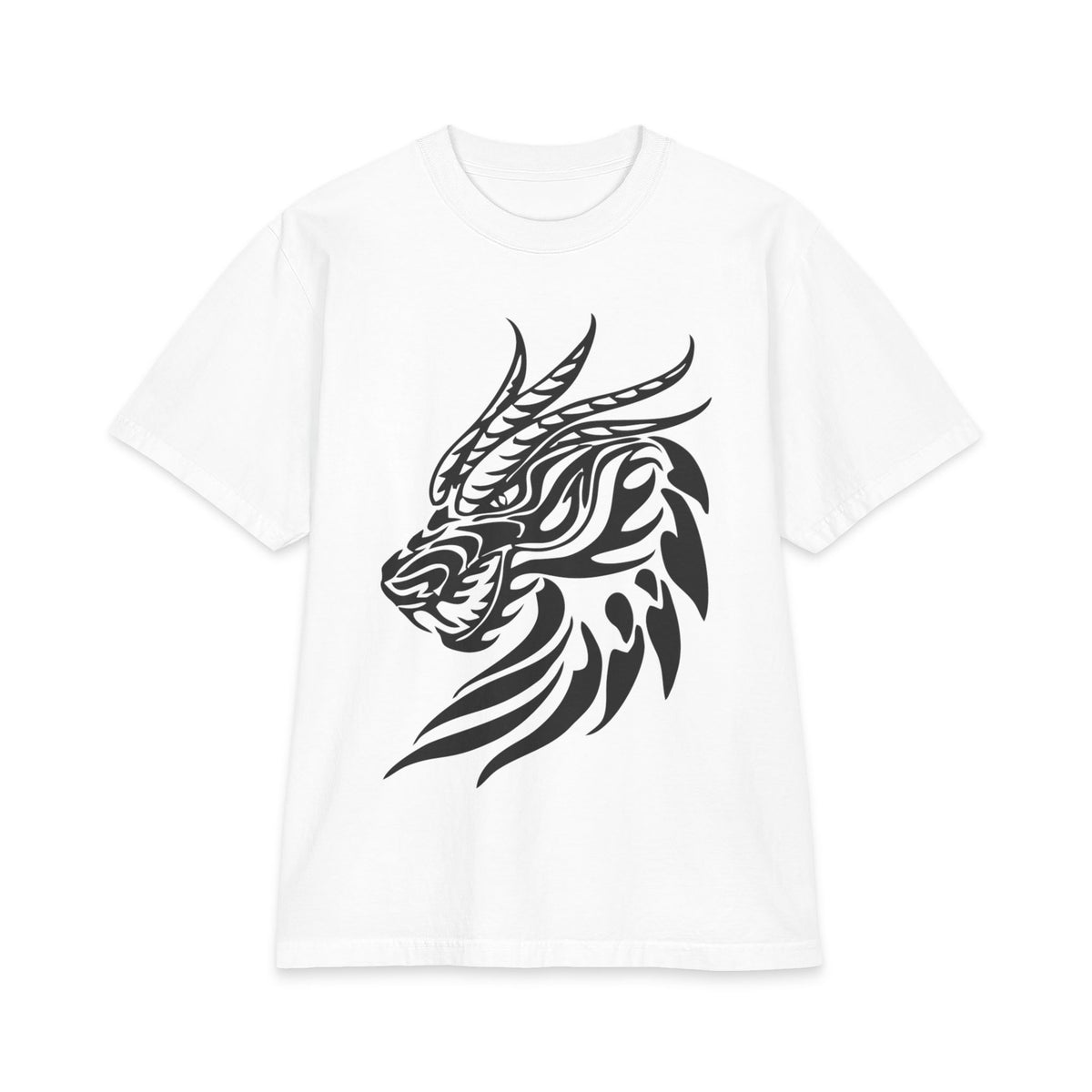 Tribal Dragon Head T-Shirt — Bold Black Mythic Design