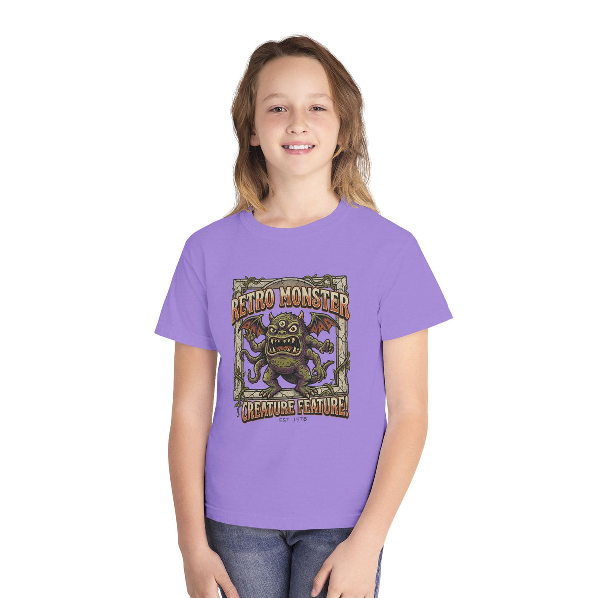 Retro Monster Youth Tee - 'Creature Feature' Vintage Graphic Kids Shirt