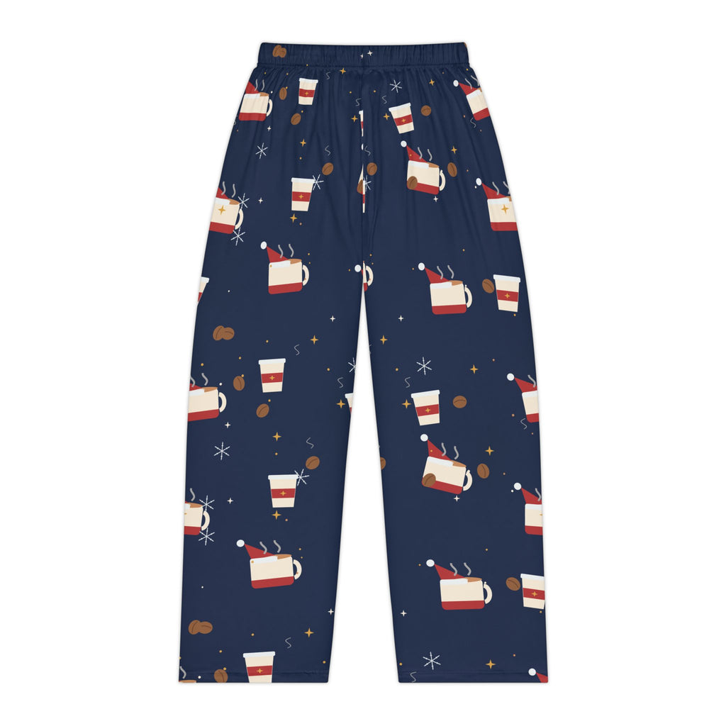 Santa Runs on Coffee Women's Christmas Pajama Pants - Navy — Funny Coffee Lover Lounge Pants, Holiday PJ Bottoms for Her