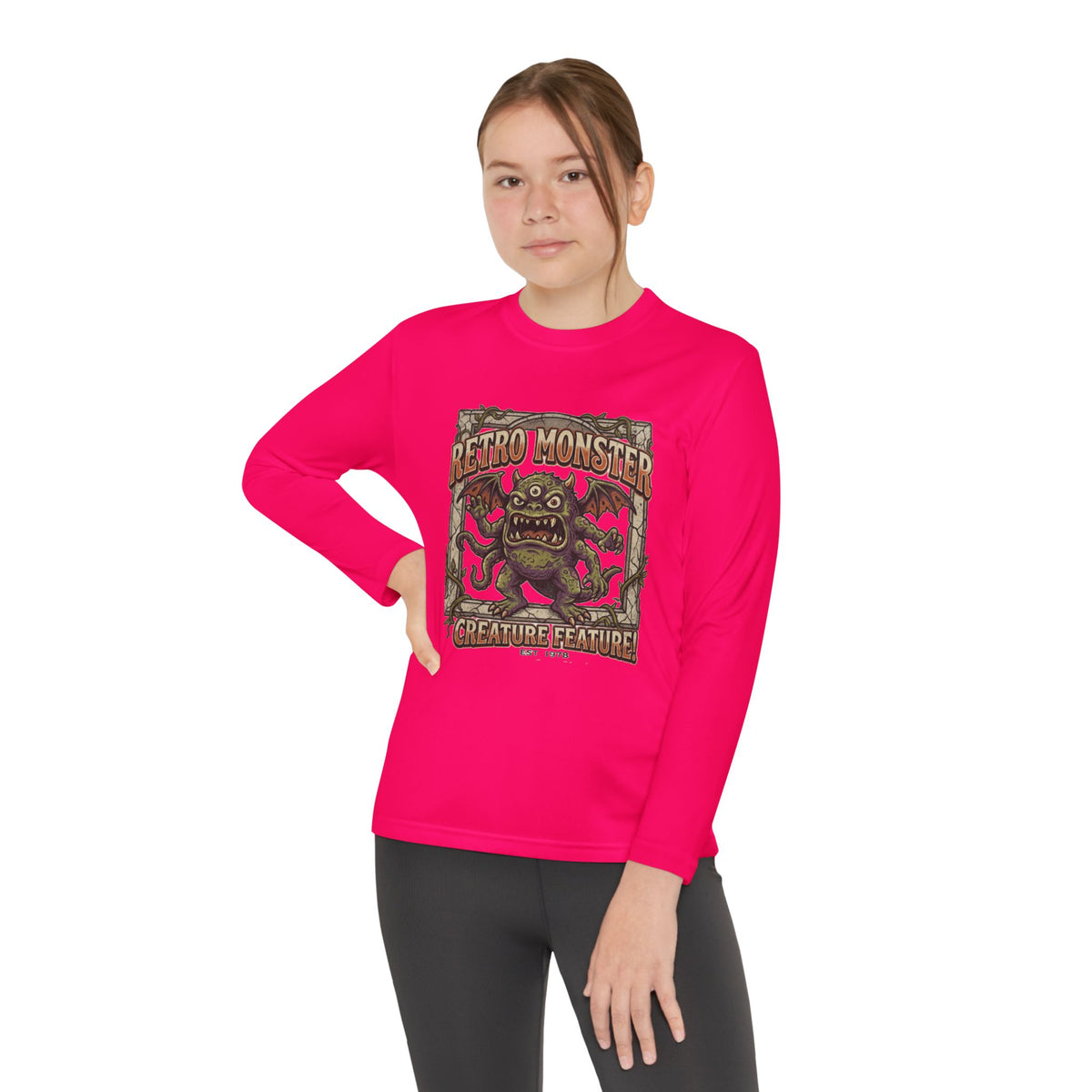 Youth Long Sleeve Tee — Retro Monster "Creature Feature" Graphic