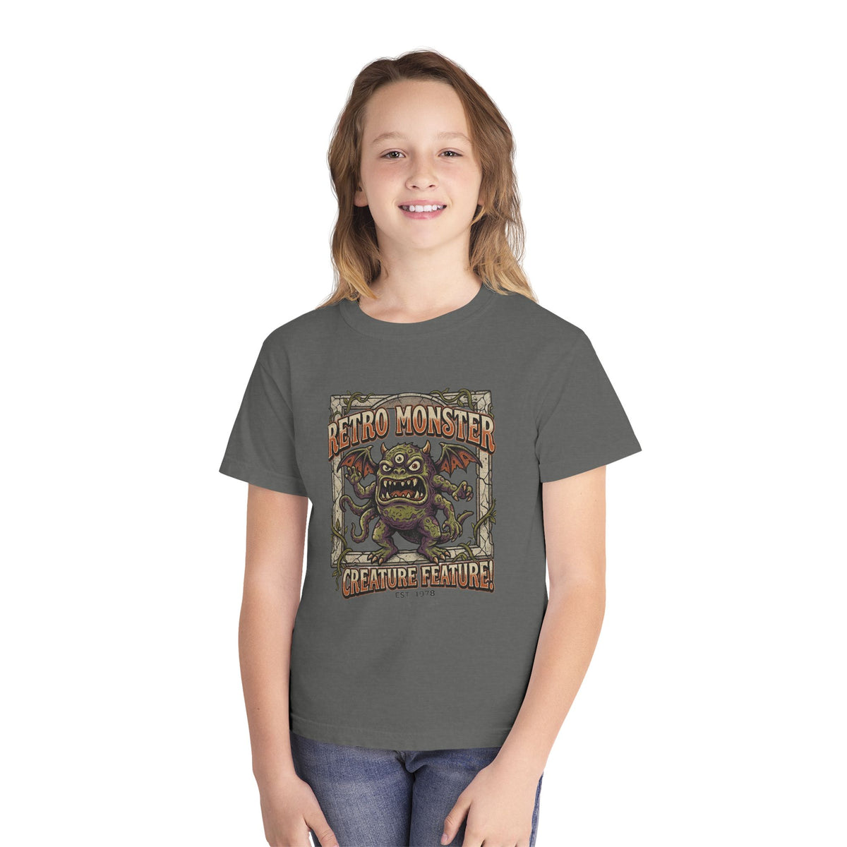 Retro Monster Youth Tee - 'Creature Feature' Vintage Graphic Kids Shirt