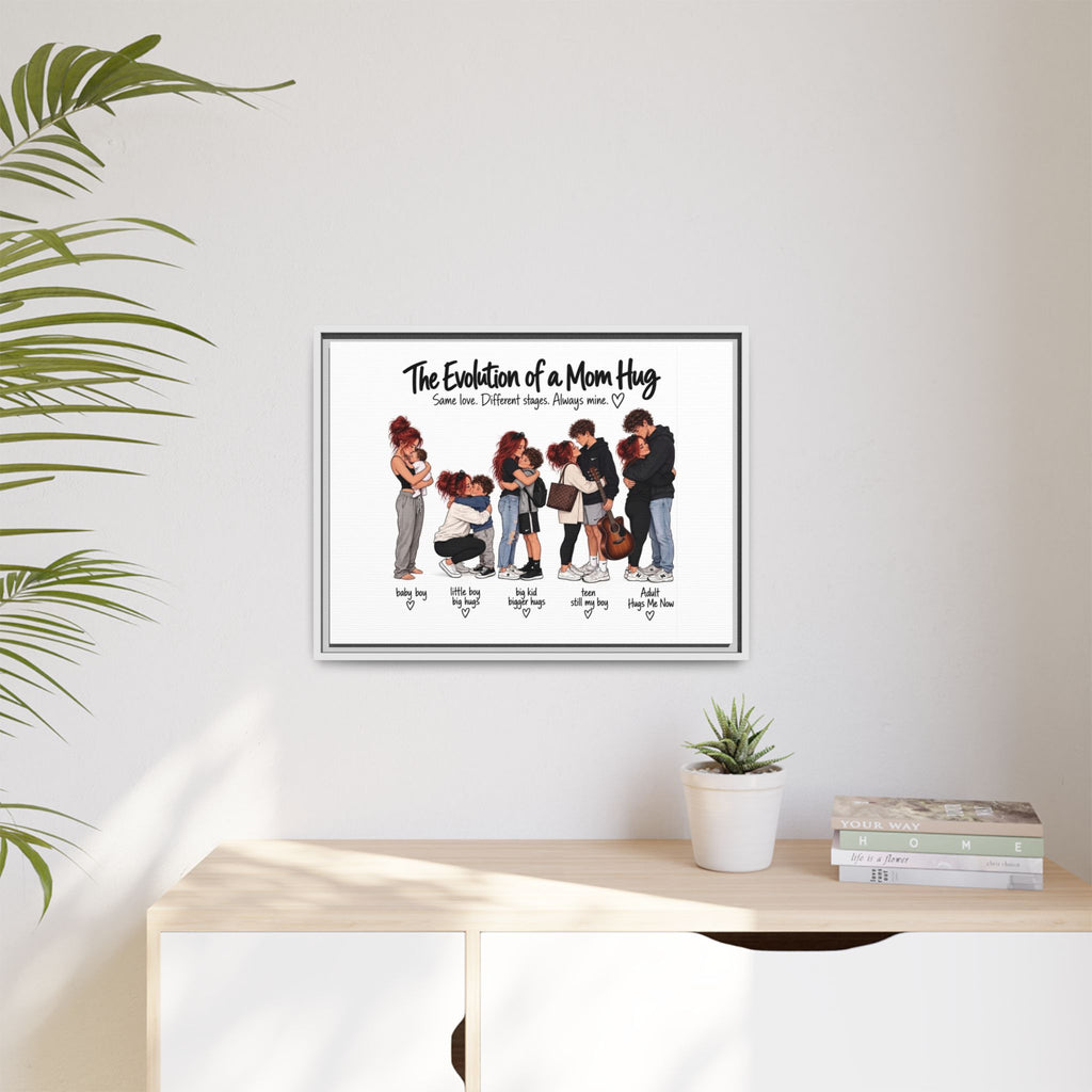 Framed Canvas Wall Art - "The Evolution of a Mom Hug Boy" Family Illustration