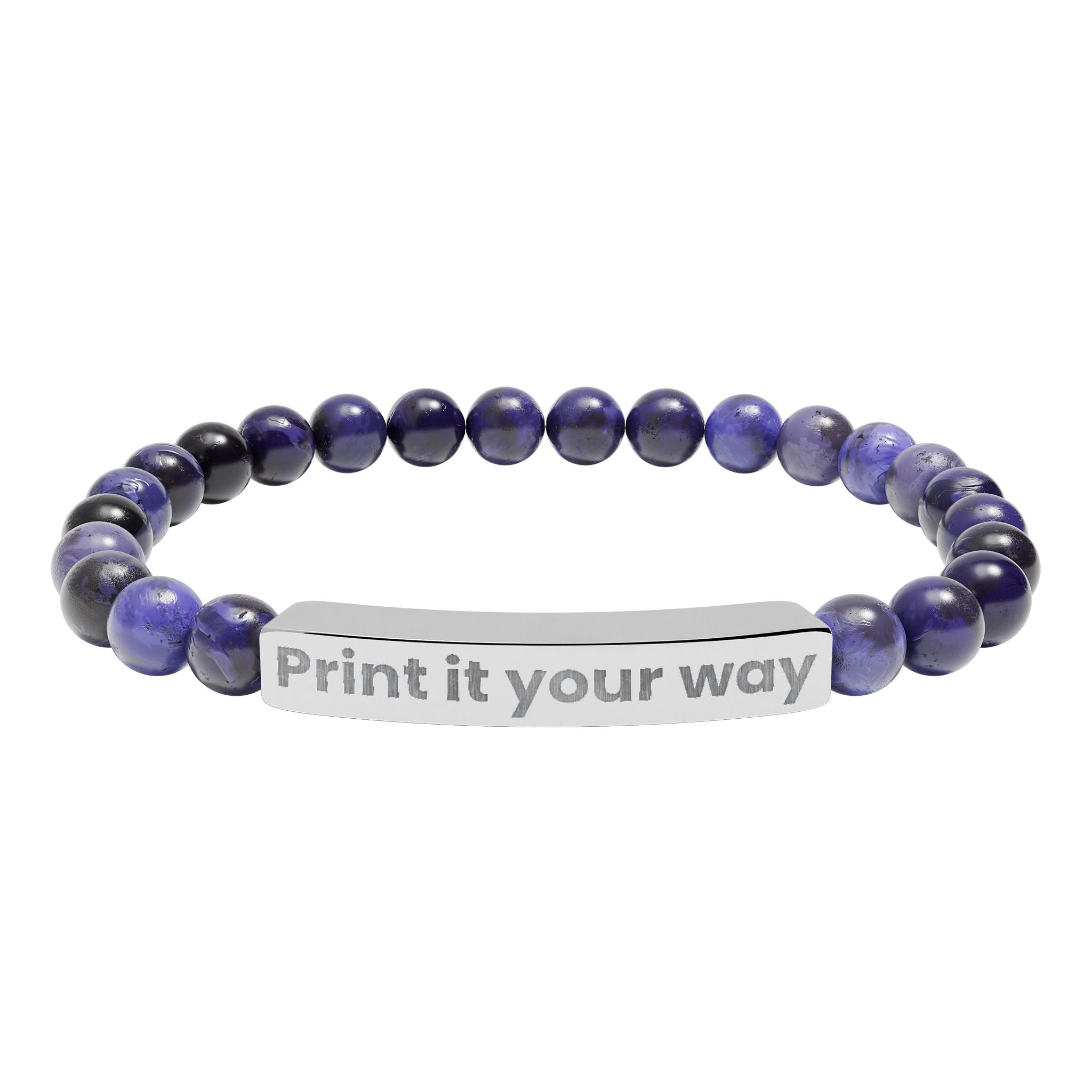 Engravable Natural Stone Stretch Bar Bracelet — Custom Message Beaded Bracelet