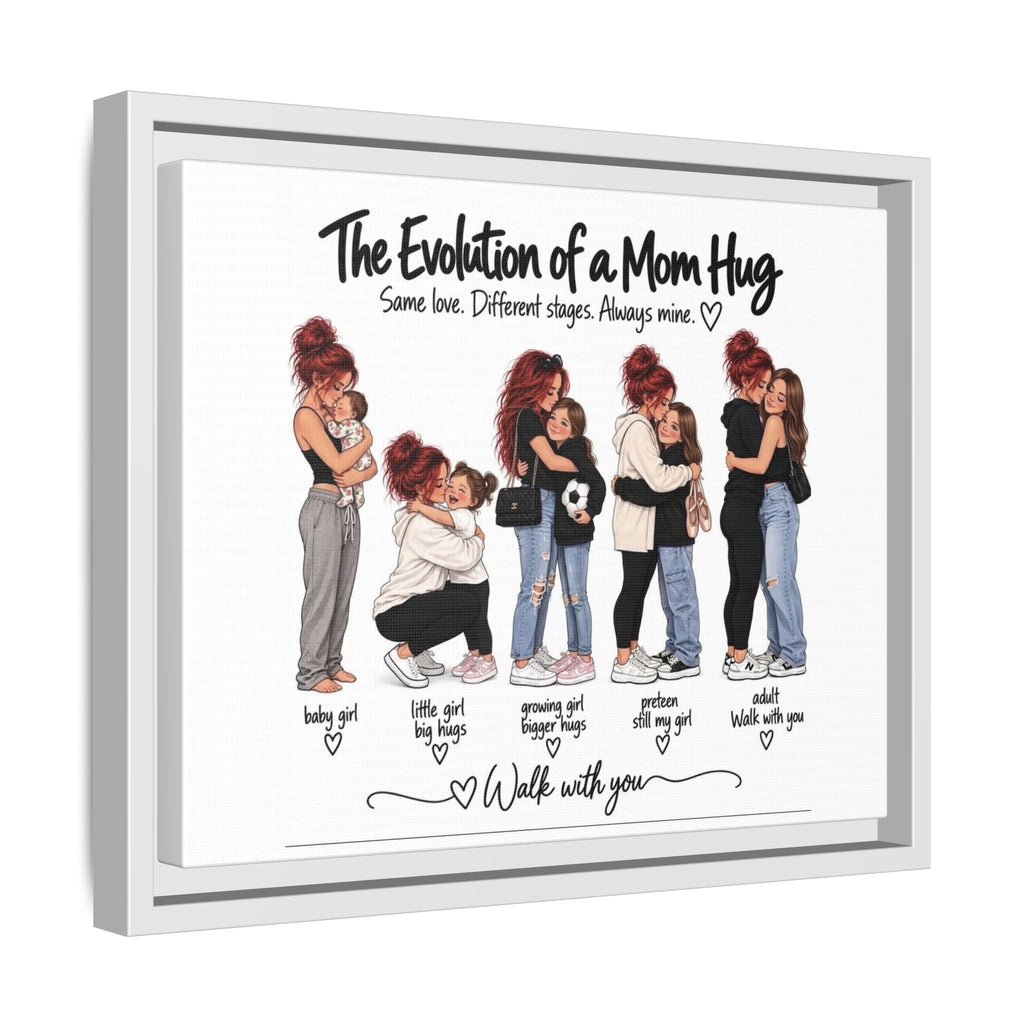 Framed Matte Canvas - "The Evolution of a Mom Hug Girl" Illustration (Mother & Daughter Stages)