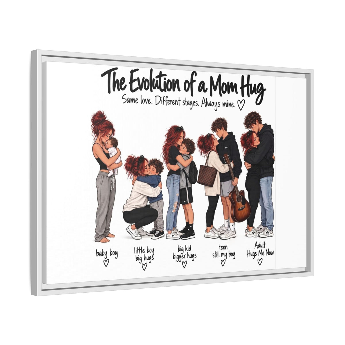 Framed Canvas Wall Art - "The Evolution of a Mom Hug Boy" Family Illustration