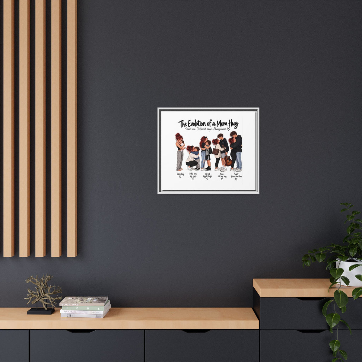 Framed Canvas Wall Art - "The Evolution of a Mom Hug Boy" Family Illustration