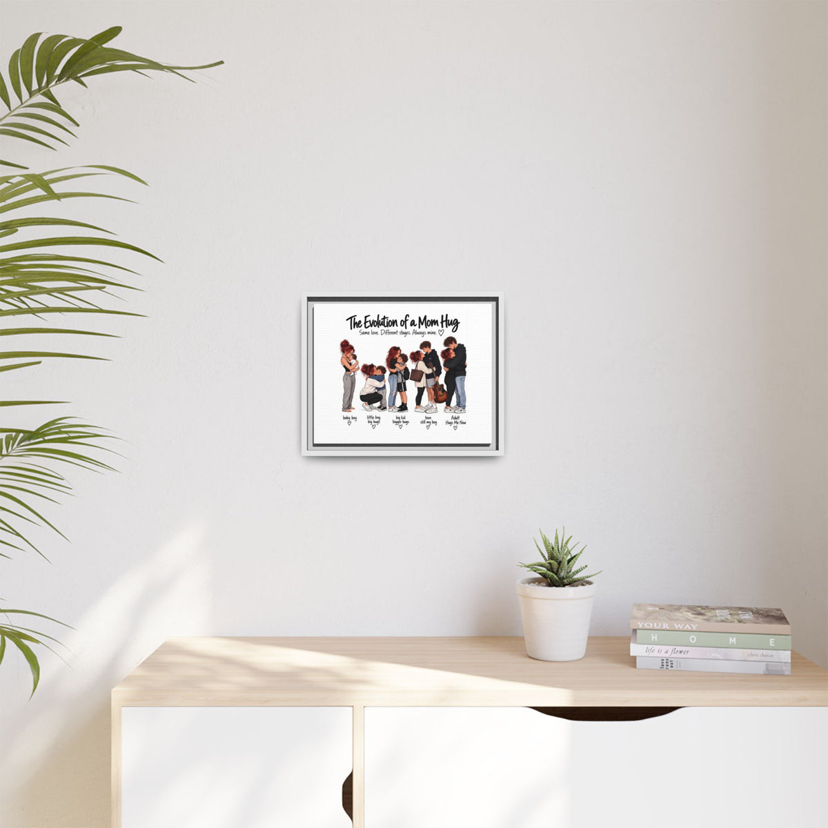 Framed Canvas Wall Art - "The Evolution of a Mom Hug Boy" Family Illustration