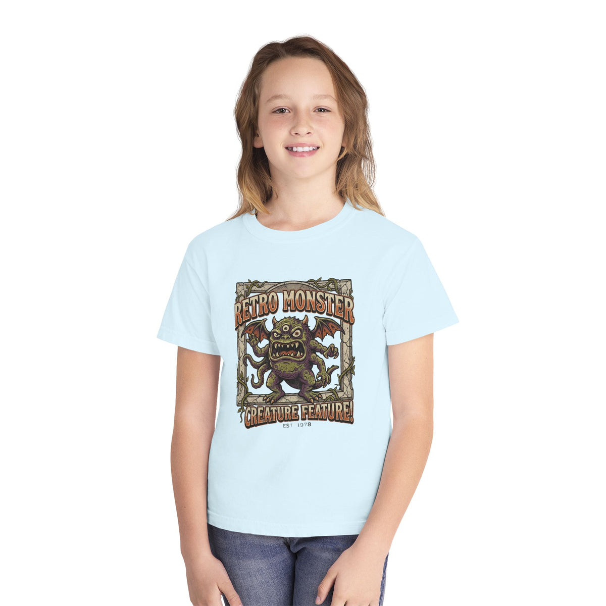 Retro Monster Youth Tee - 'Creature Feature' Vintage Graphic Kids Shirt
