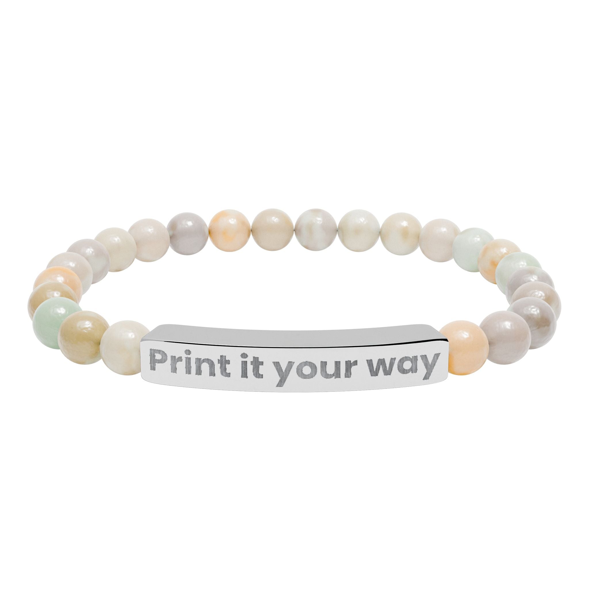 Engravable Natural Stone Stretch Bar Bracelet — Custom Message Beaded Bracelet
