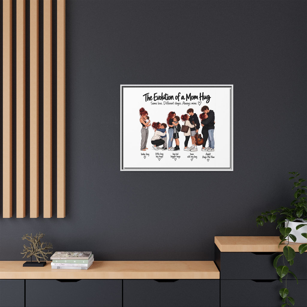 Framed Canvas Wall Art - "The Evolution of a Mom Hug Boy" Family Illustration