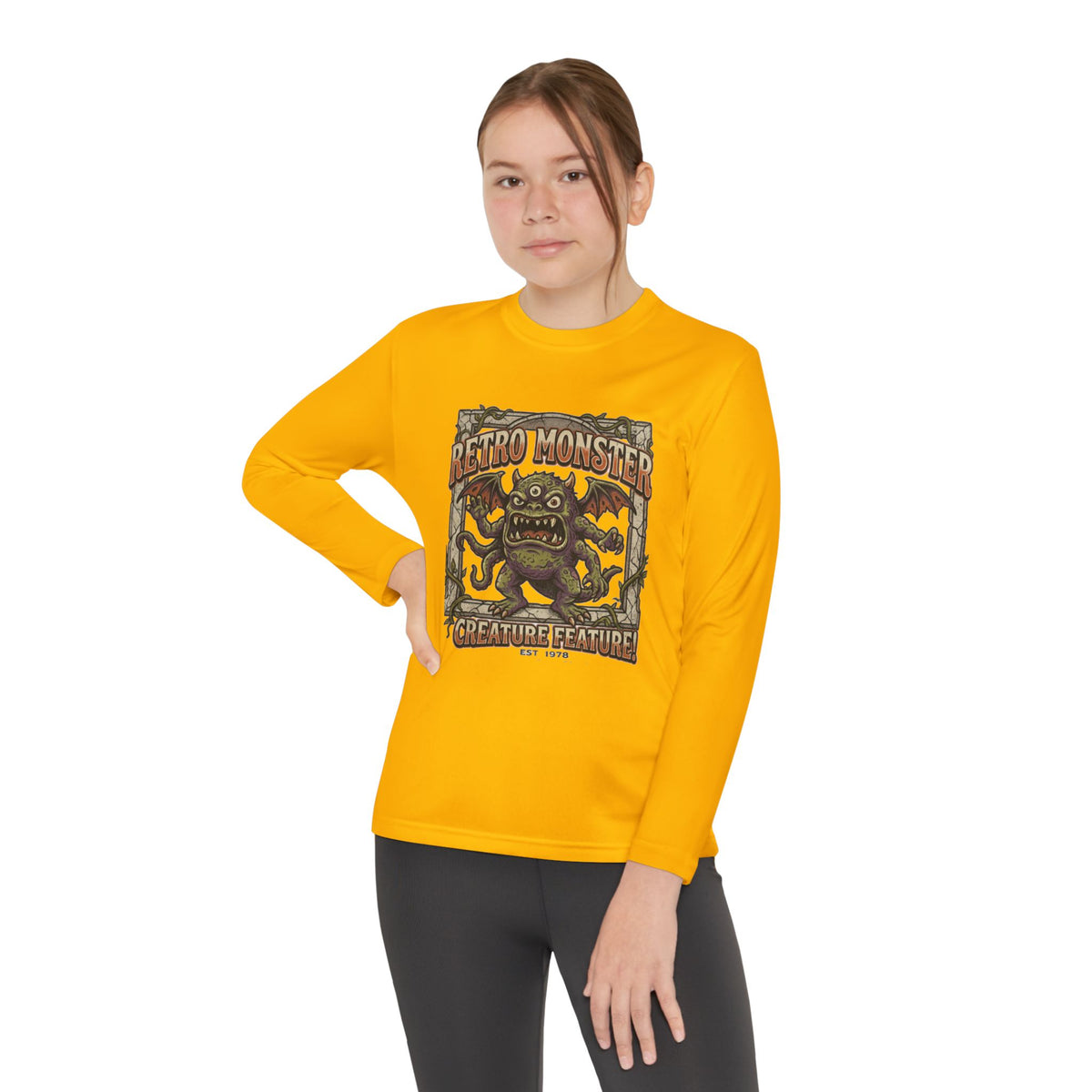 Youth Long Sleeve Tee — Retro Monster "Creature Feature" Graphic