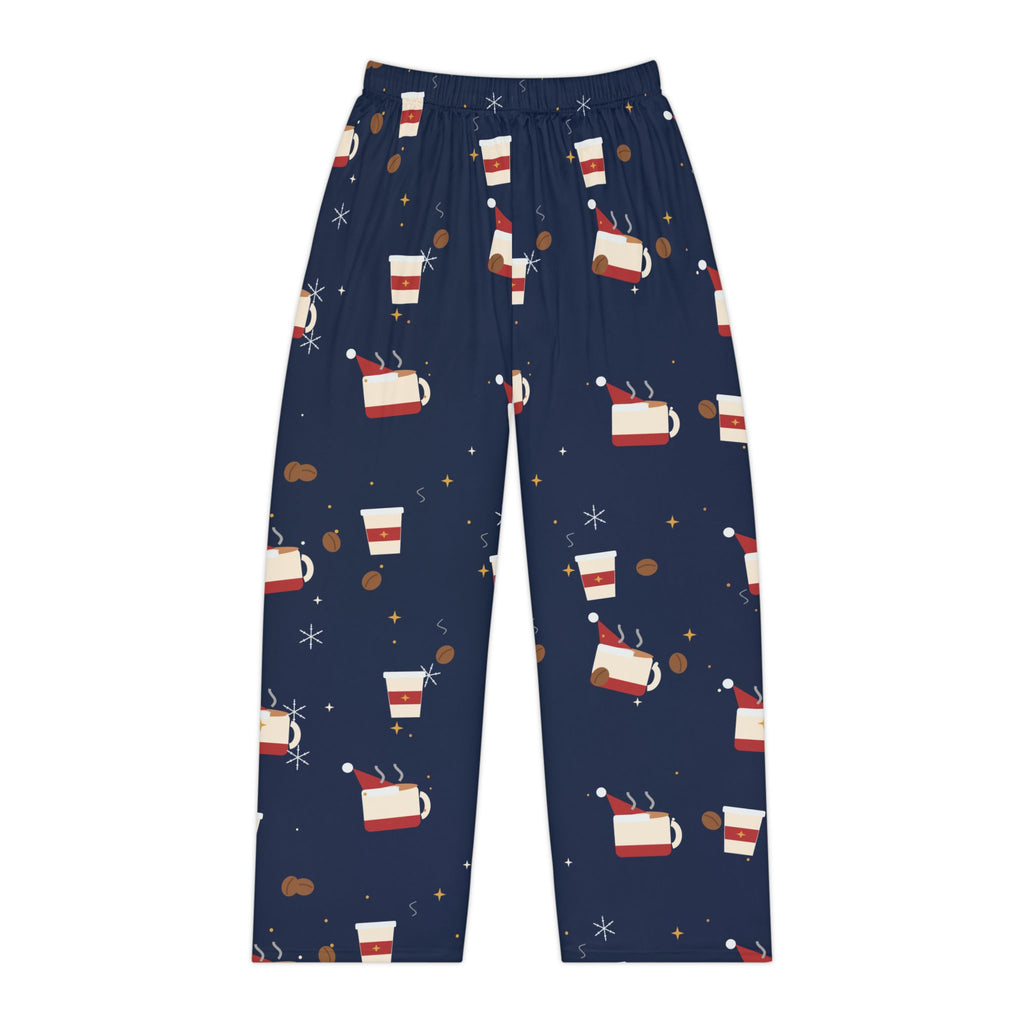 Santa Runs on Coffee Women's Christmas Pajama Pants - Navy — Funny Coffee Lover Lounge Pants, Holiday PJ Bottoms for Her