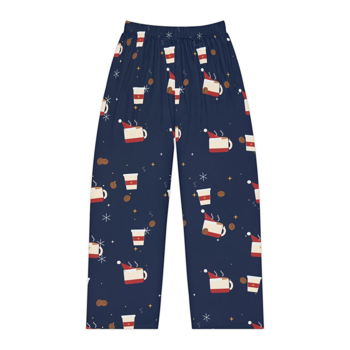 Santa Runs on Coffee Women's Christmas Pajama Pants - Navy — Funny Coffee Lover Lounge Pants, Holiday PJ Bottoms for Her