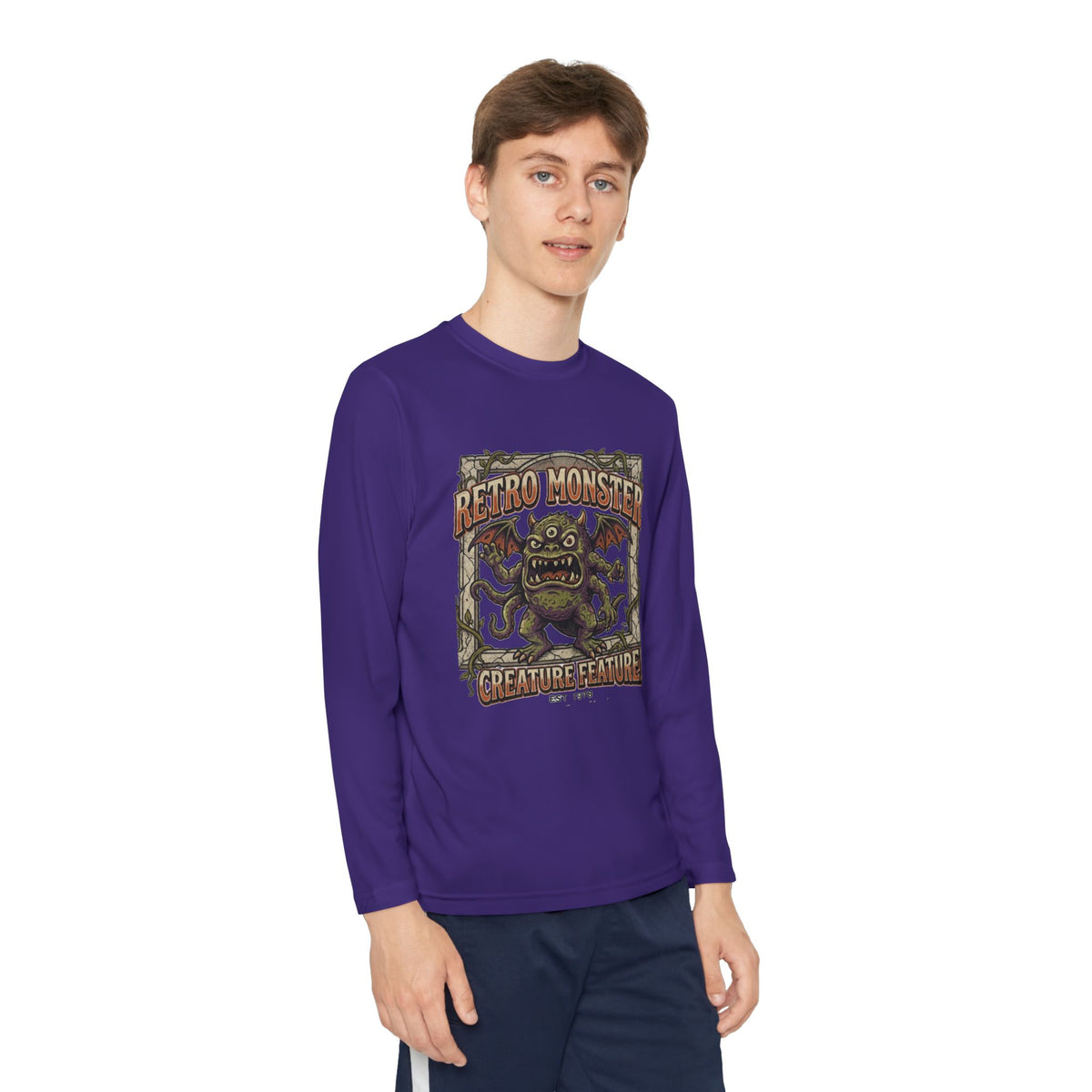 Youth Long Sleeve Tee — Retro Monster "Creature Feature" Graphic