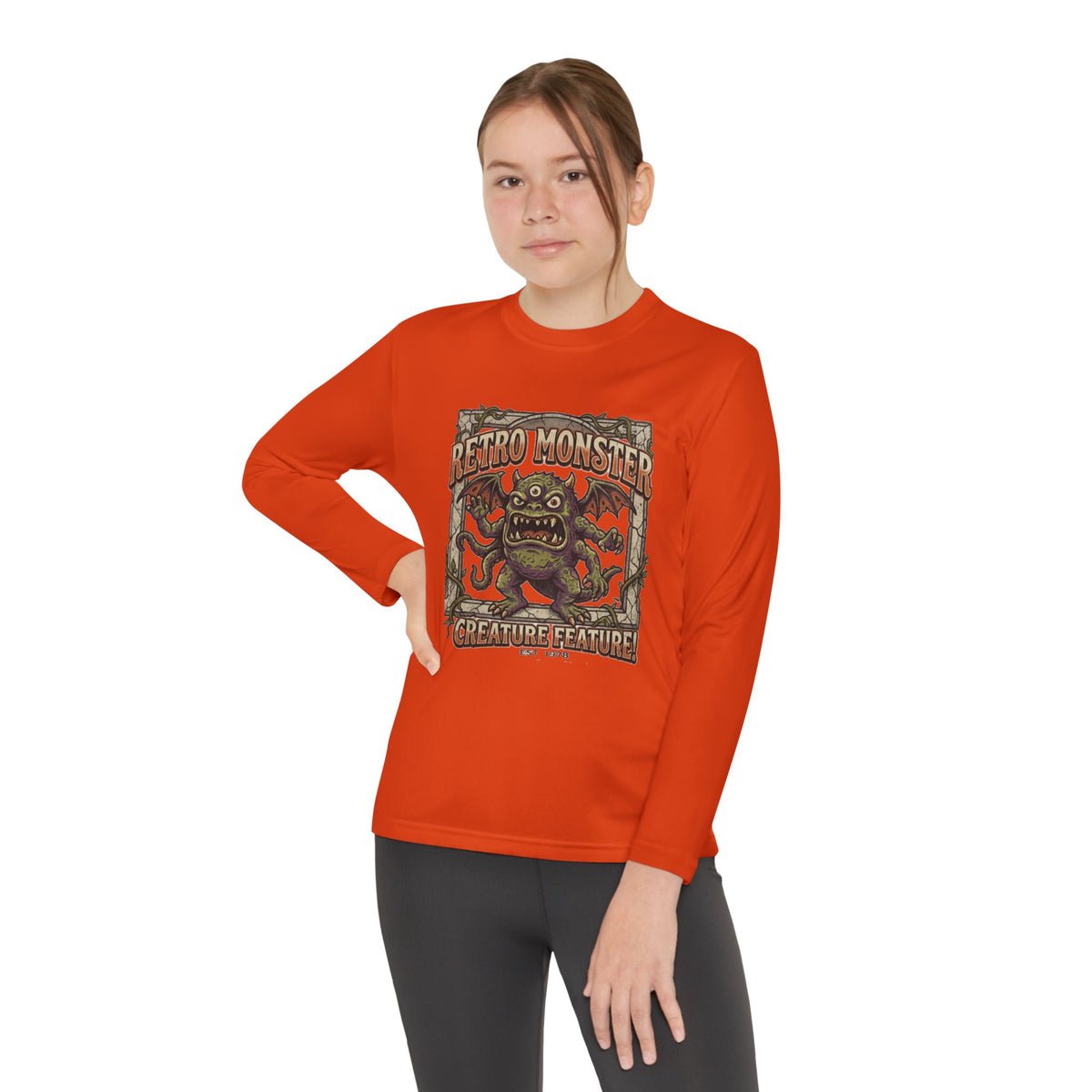 Youth Long Sleeve Tee — Retro Monster "Creature Feature" Graphic