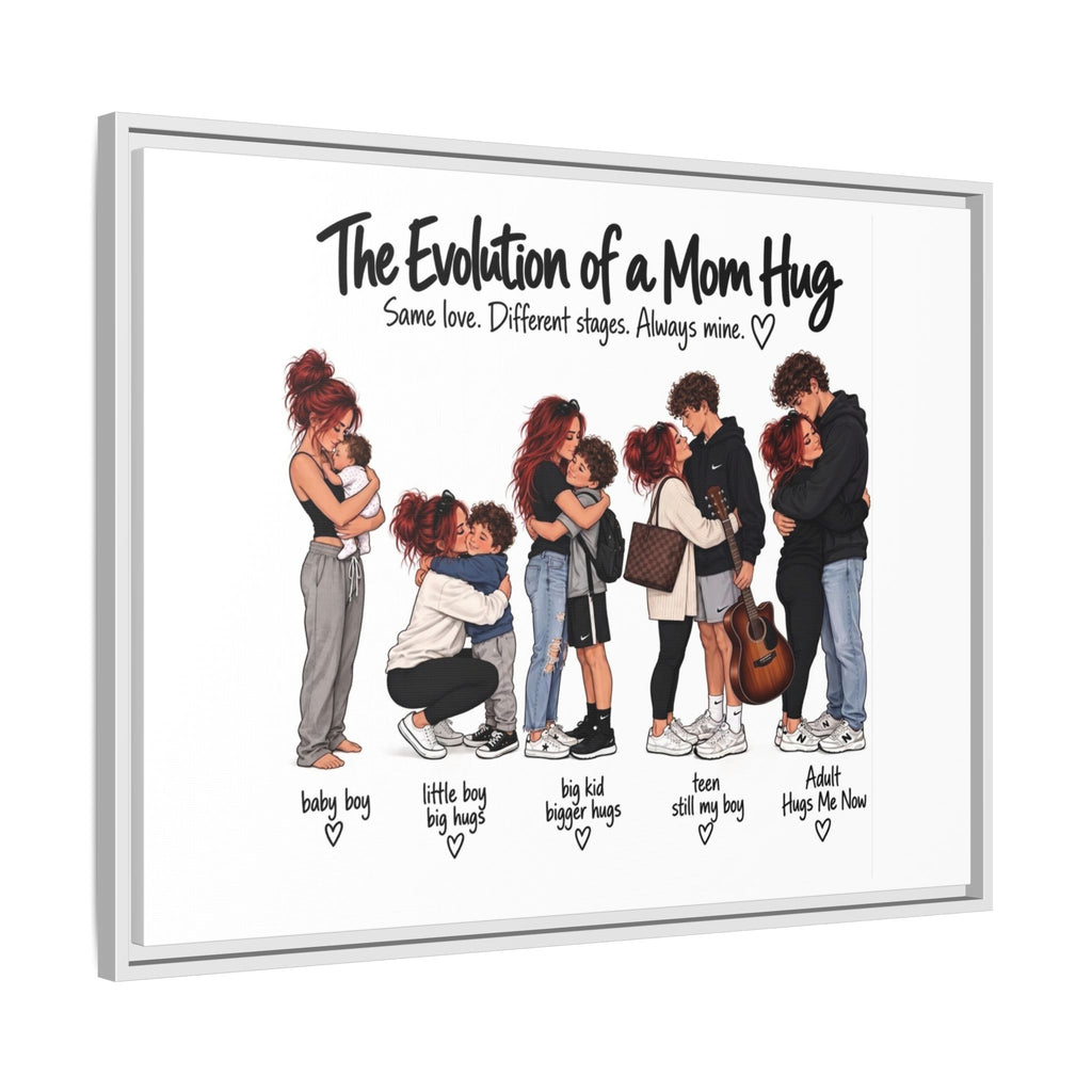 Framed Canvas Wall Art - "The Evolution of a Mom Hug Boy" Family Illustration