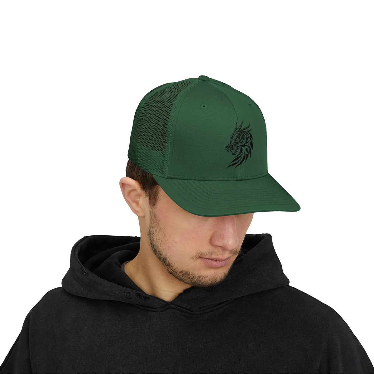 Trucker Cap — Black Tribal Dragon Snapback